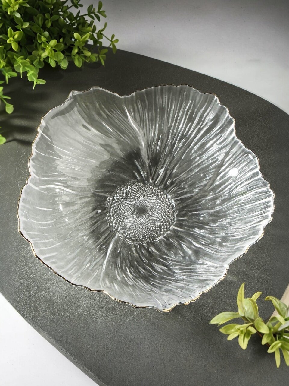 Салатник стекло фигурный 25.5х6.2 см 1000 мл с золотой отводкой Лед Y4-8759