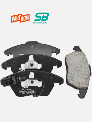 Изображение товара Тормозные колодки передние SB NAGAMOCHI BP33348W (с датчиками износа) для а/м VW Tiguan (5N), Polo Sedan, Skoda Octavia A5, Rapid (NH)