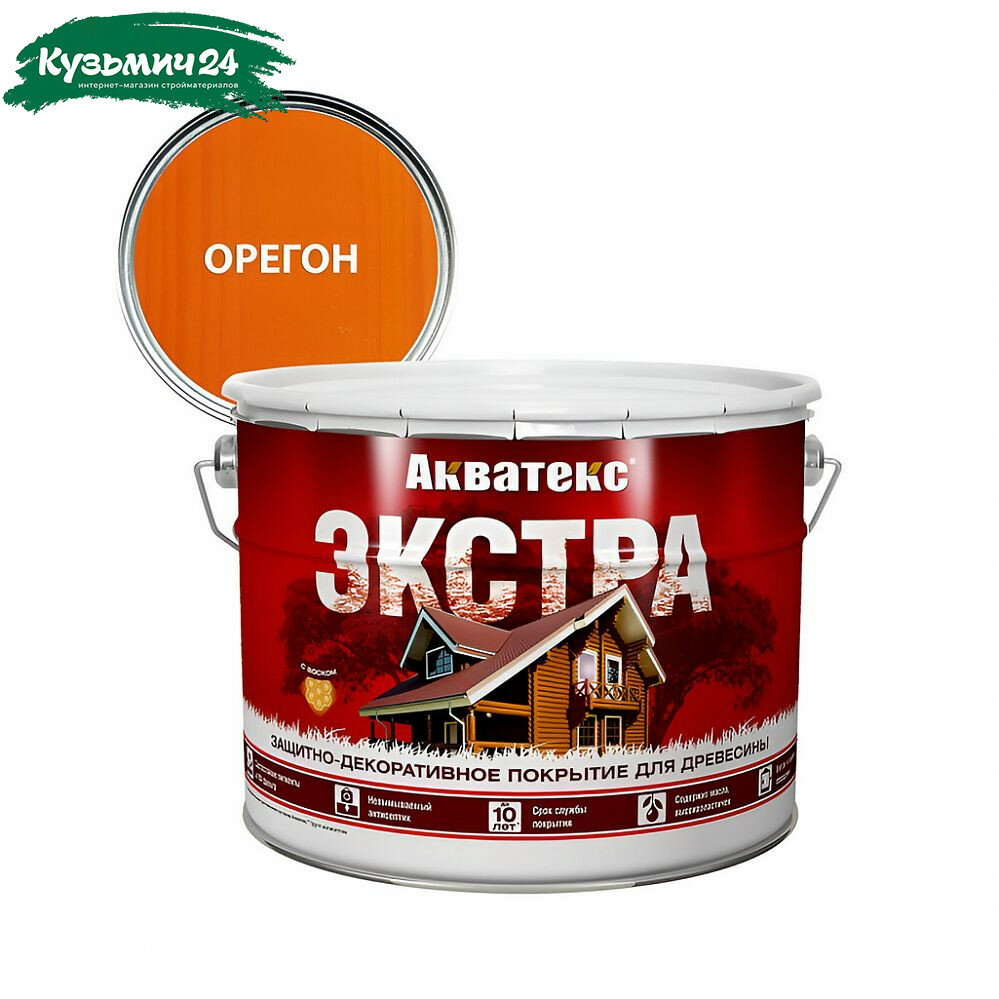 Защитно-декоративное покрытие Акватекс Экстра для древесины полуглянцевое орегон 9 л