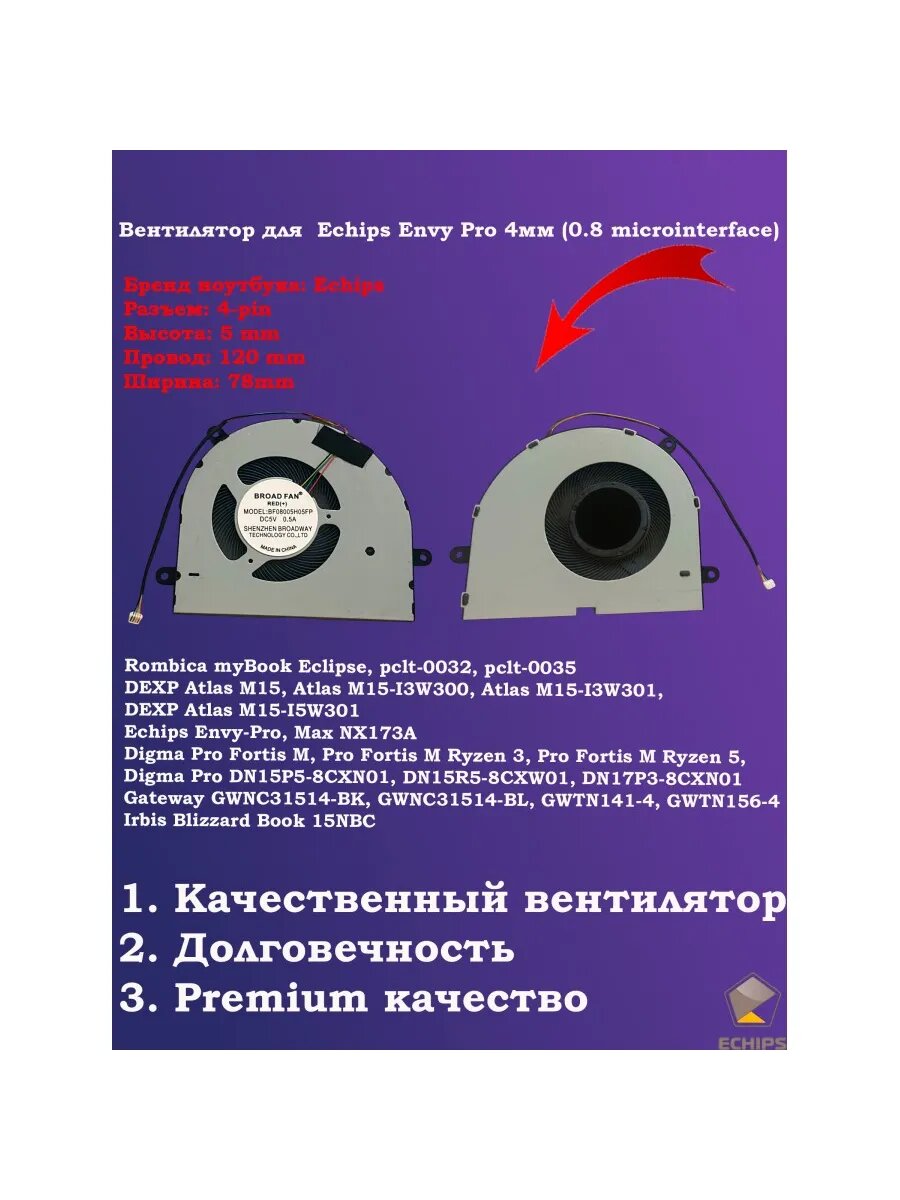 Вентилятор Irbis Вlizzаrd Book 15NBC 4мм (0.8 microinterfa