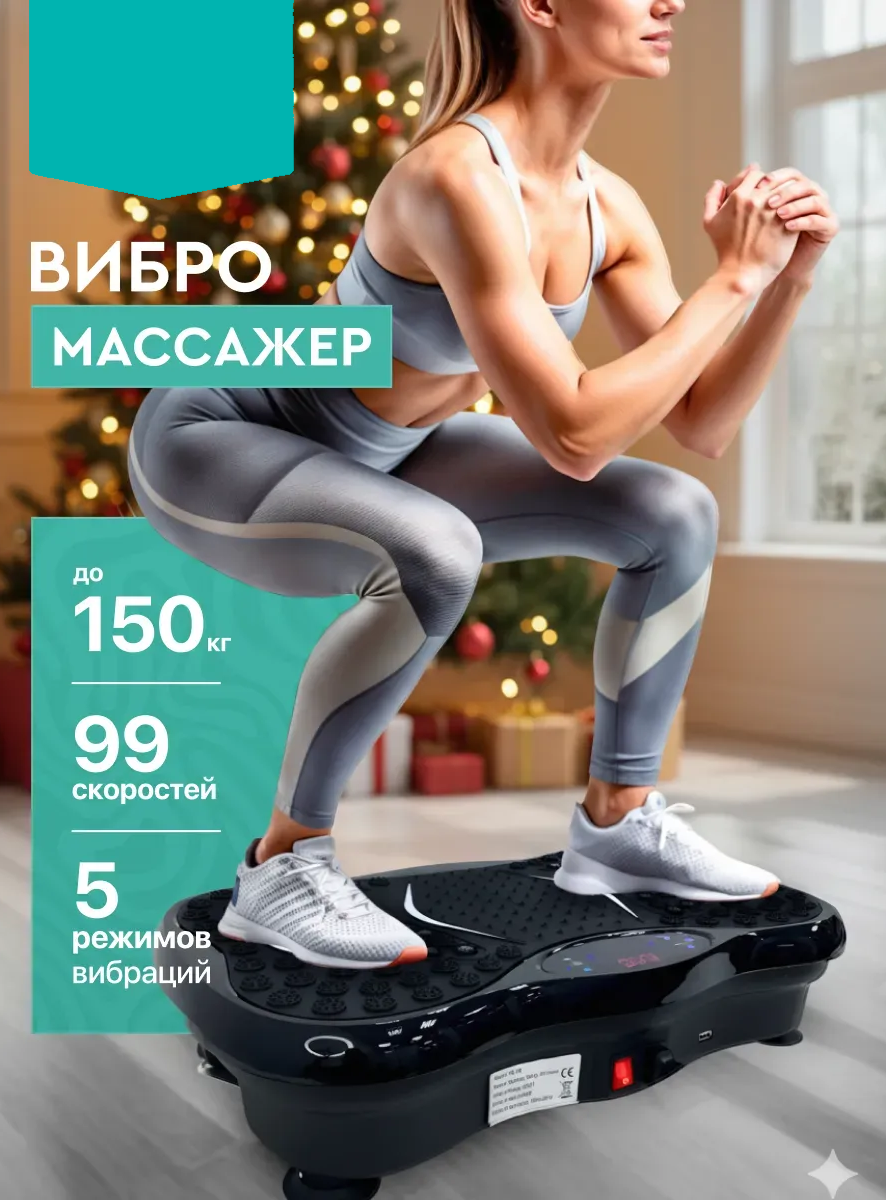 Виброплатформа для похудения пульт и 2 экспандера до 150 кг Черный кардио степпер тренажер