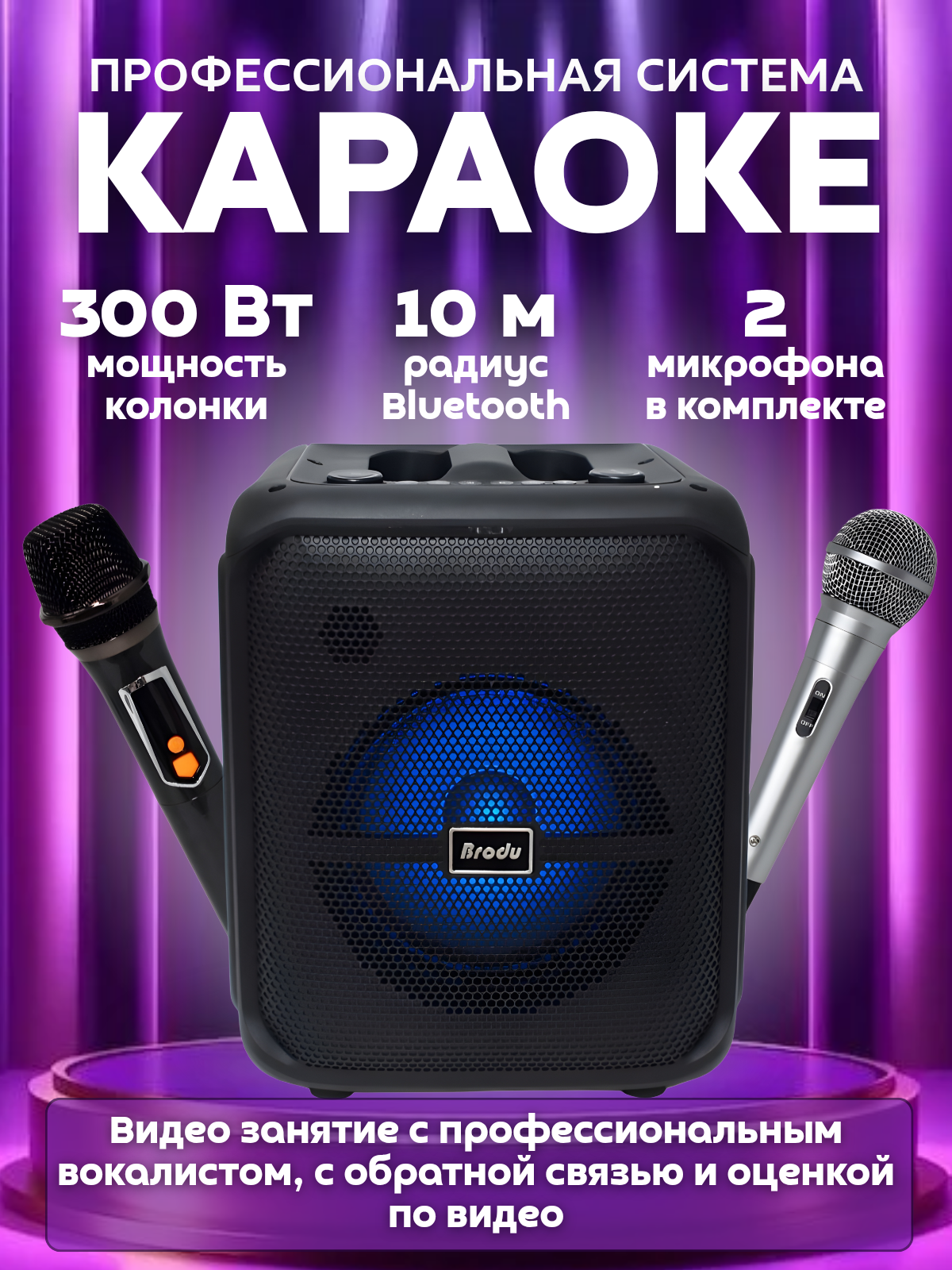 Караоке система с двумя микрофонами мощная и портативная колонка