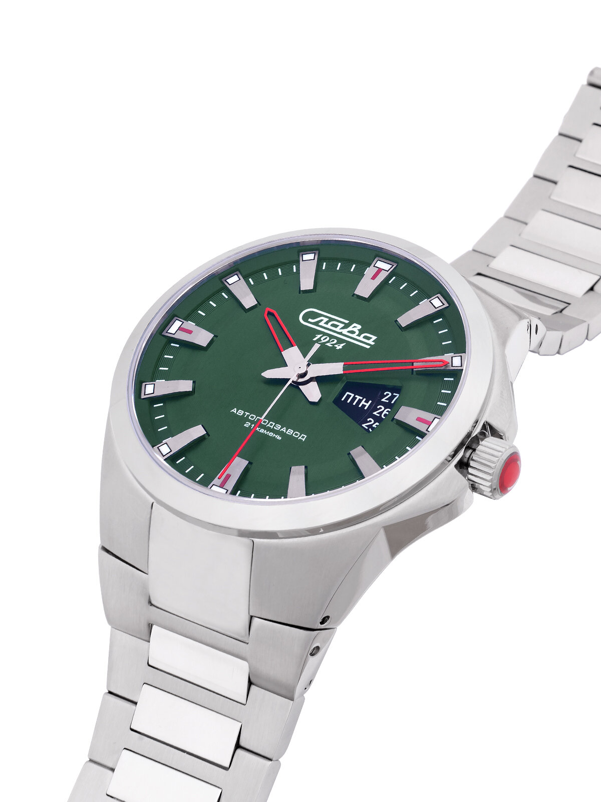 Наручные часы Слава, зеленый, серебряный — фото 1
