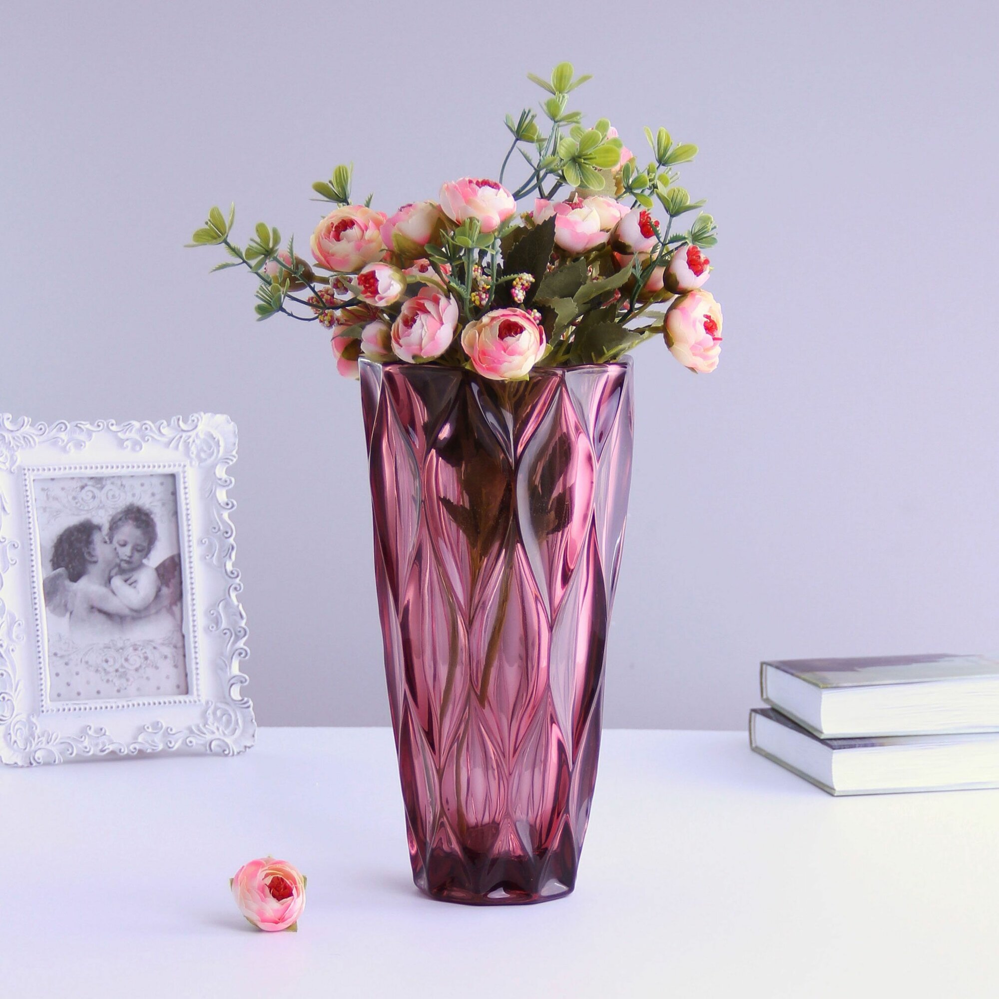 Ваза для цветов Флайм 13х25 см фиолетовая прозрачная