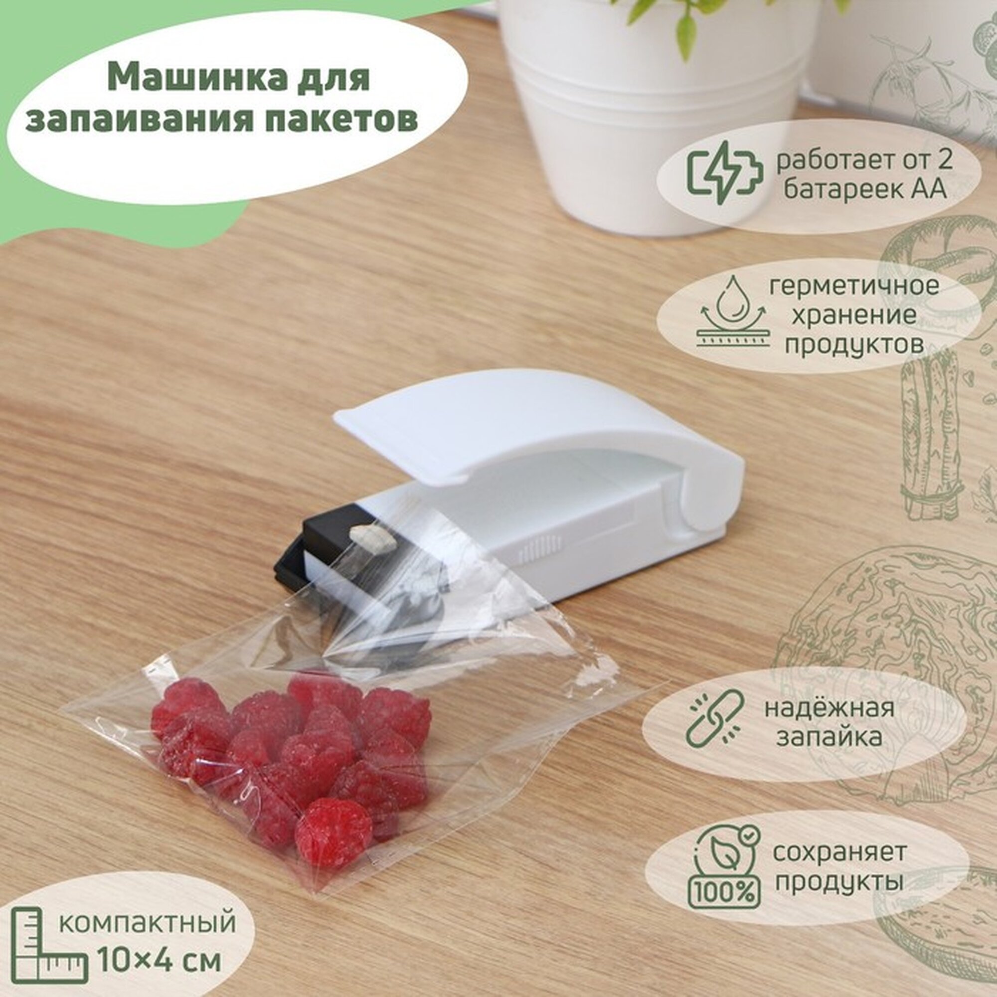 Машинка для запаивания пакетов Сима-ленд 10 х 4 см от батареек 1 штука