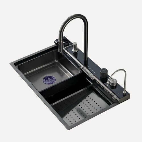 Изображение товара Мойка кухонная Ceruttispa Gloria Pro металлическая, 46x75, прямоугольная, мойка для кухни, черная, серая