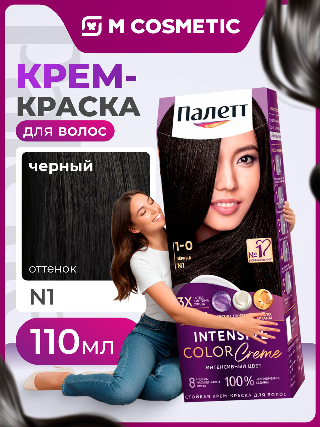 Краска для волос "Палетт ИСС", стойкая, крем-основа, чёрный, 5/10