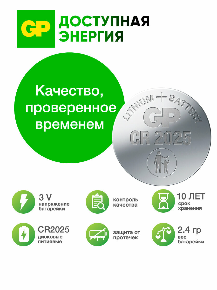 GP Батарейки литиевые дисковые таблетки GP CR2025, набор 5 шт. — фото 1