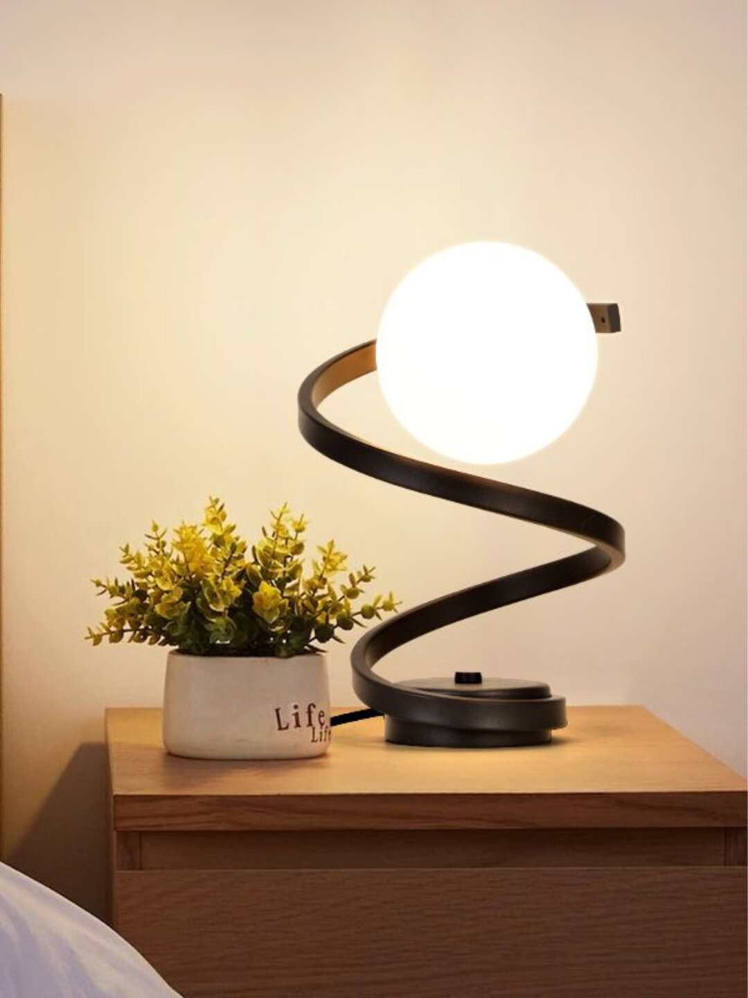 Декоративная настольная лампа, светодиодный спиральный светильник для спальни и рабочего стола - Черный