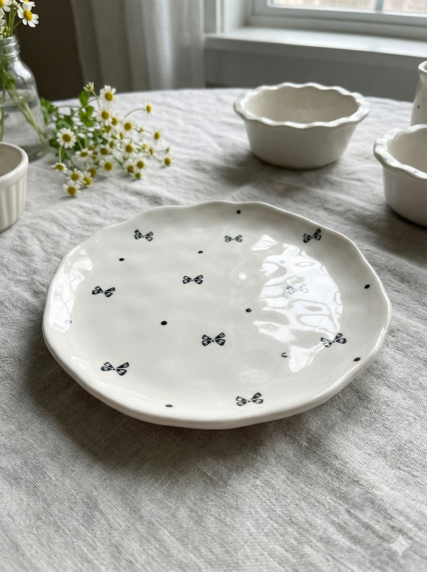 Тарелка керамическая 20 см с бантиками, стиль Coquette, ручная работа — фото 1