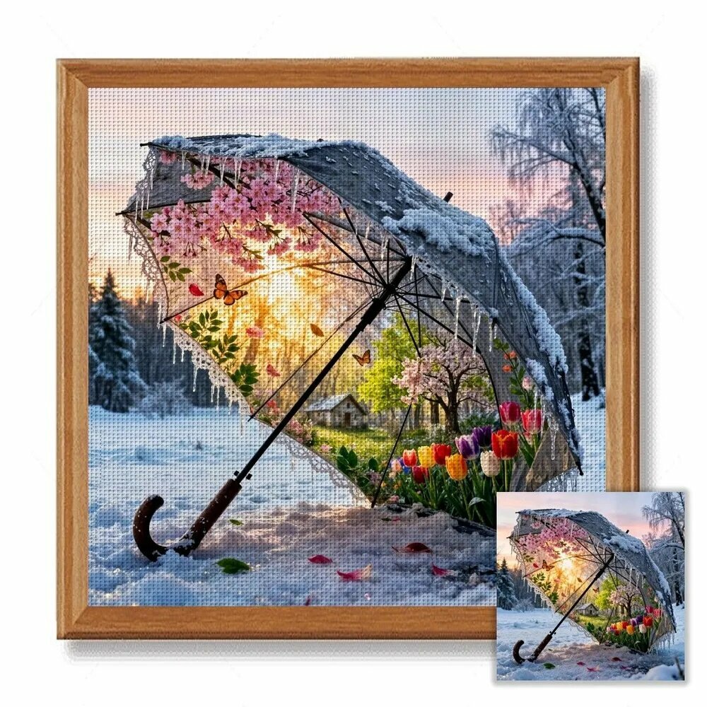 Набор для вышивания, 40x40 см, 25 цветов, 14ct, Мир под зонтиком