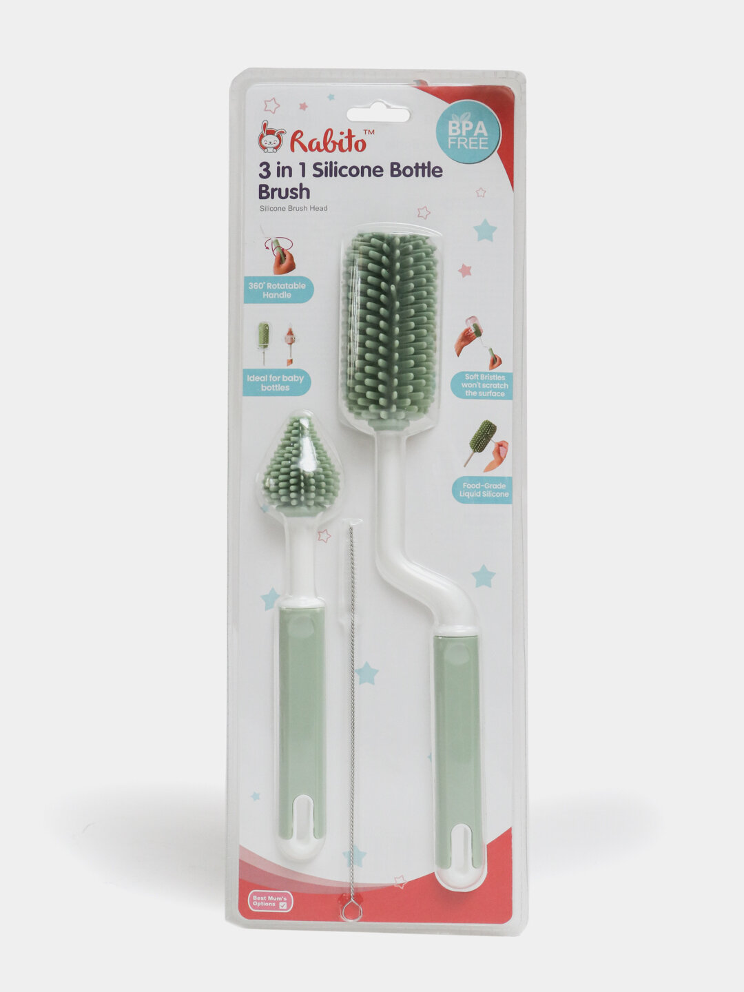 Щетка-ершик для мытья детских бутылок, сосок, набор для мытья детской посуды, 3 в 1