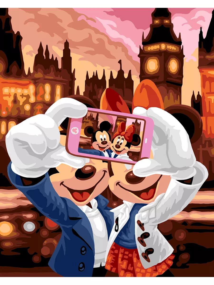 Картина по номерам на холсте с подрамником 40х50 см Селфи Минни и Микки Маус — фото 1