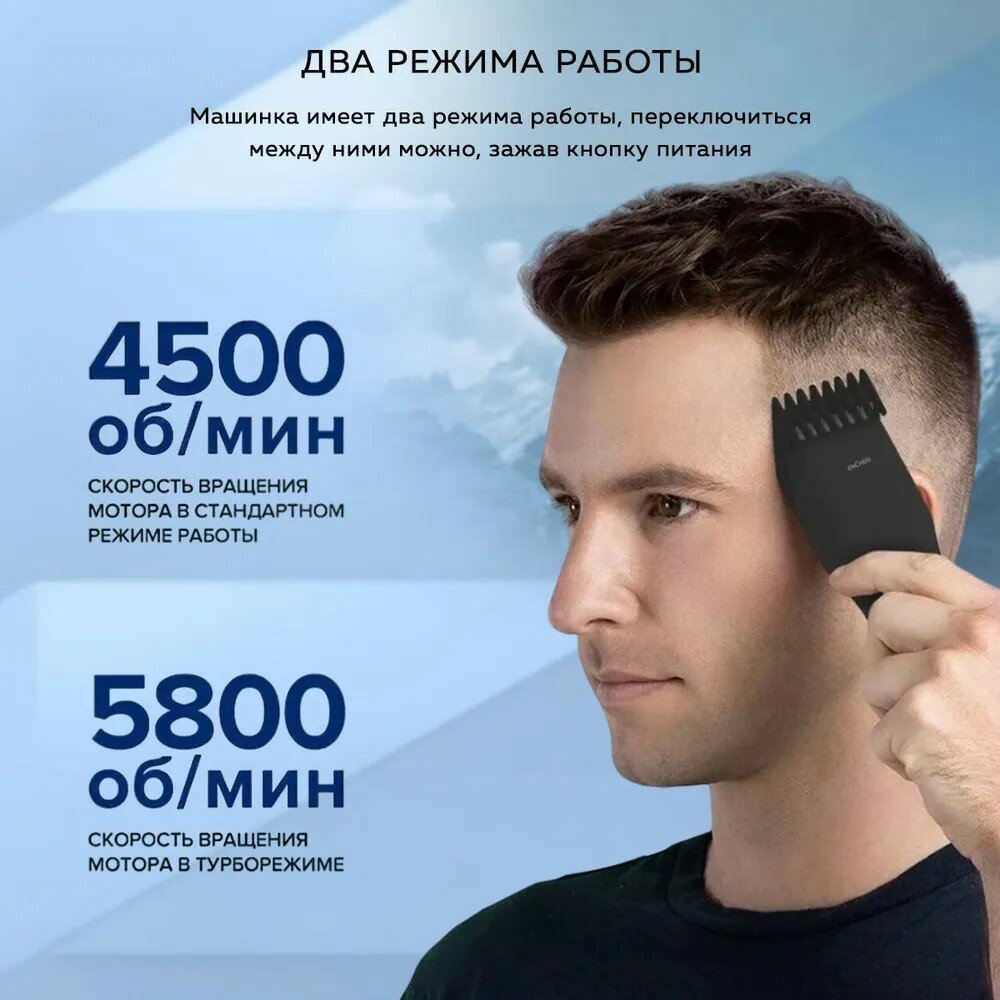 Машинка для стрижки волос профессиональная беспроводная, триммер для бороды Enchen Boost, мужская черная — фото 1