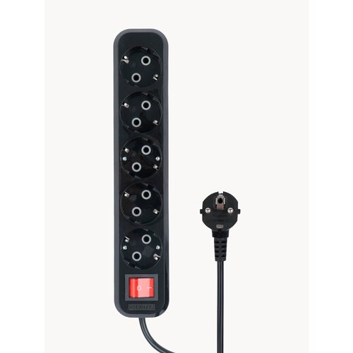 Удлинитель Гарнизон черный 10А 2м с выключателем и заземление 1 уровень защиты EPB-G5-B-2 600₽