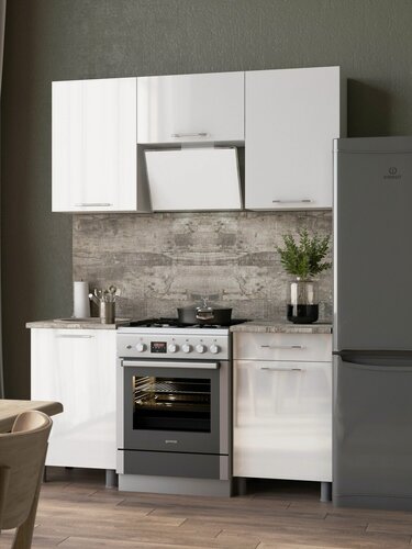 Изображение товара Кухонный гарнитур с окапом Танго МДФ 1,6м белый глянец без столешницы