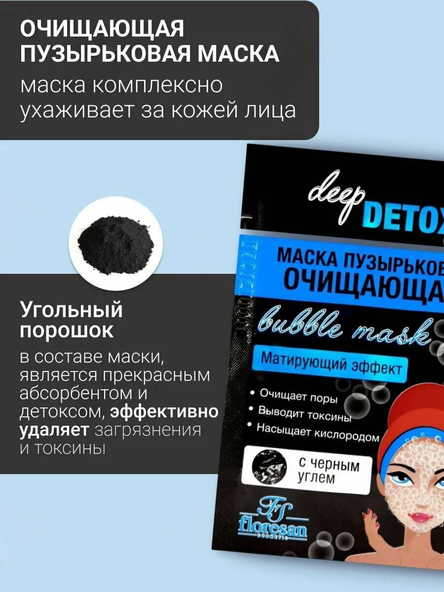 Пузырьковая маска для лица Floresan Ф-23 "Deep Detox", очищающая, 10 саше по 15мл. — фото 1