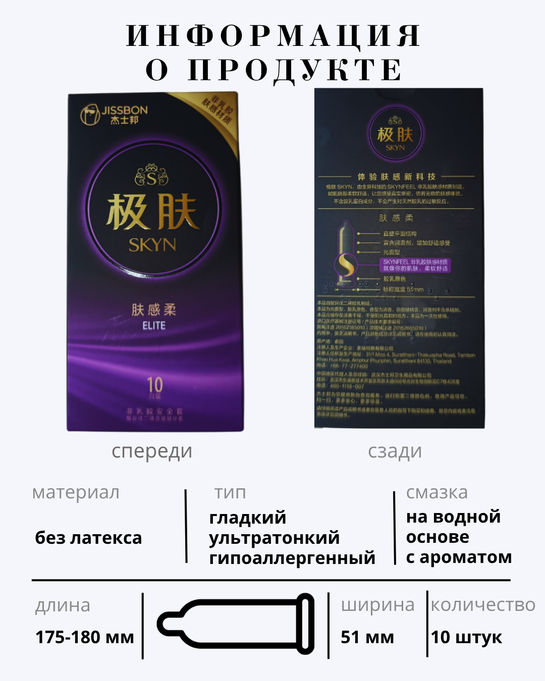 Jissbon SKYN Elite — презервативы без латекса, гипоаллергенные, ультратонкие, 10 шт — фото 1
