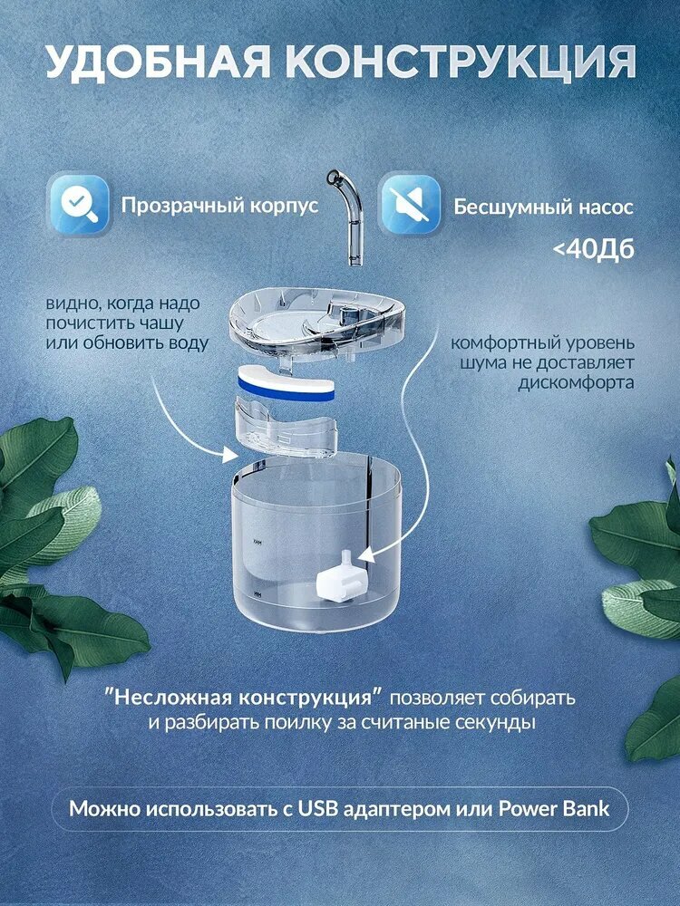 Питьевые Фонтанчики Xiaomi Автоматическая поилка для кошек фонтан с датчиком движения. Поилка фонтан для кошек и собак беспроводная