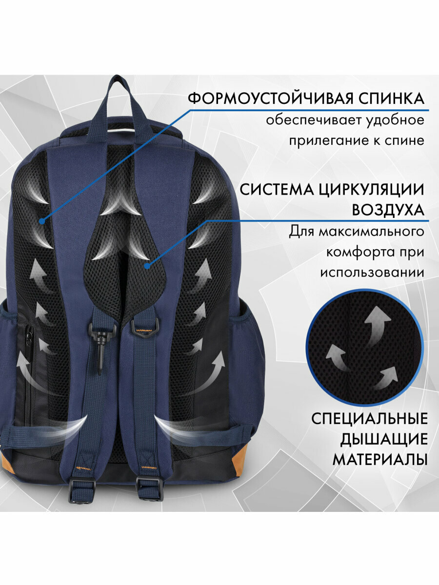 Рюкзак BRAUBERG (БРАУБЕРГ), для ст. классов/студентов/молодежи, Бронкс, 27 литров, темно-синий, 46х31х14 см, 226349 — фото 1