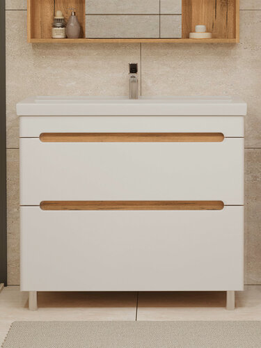 Изображение товара Тумба напольная SanStar Diva 100 Без раковины для ванной комнаты белый, Дуб вотан