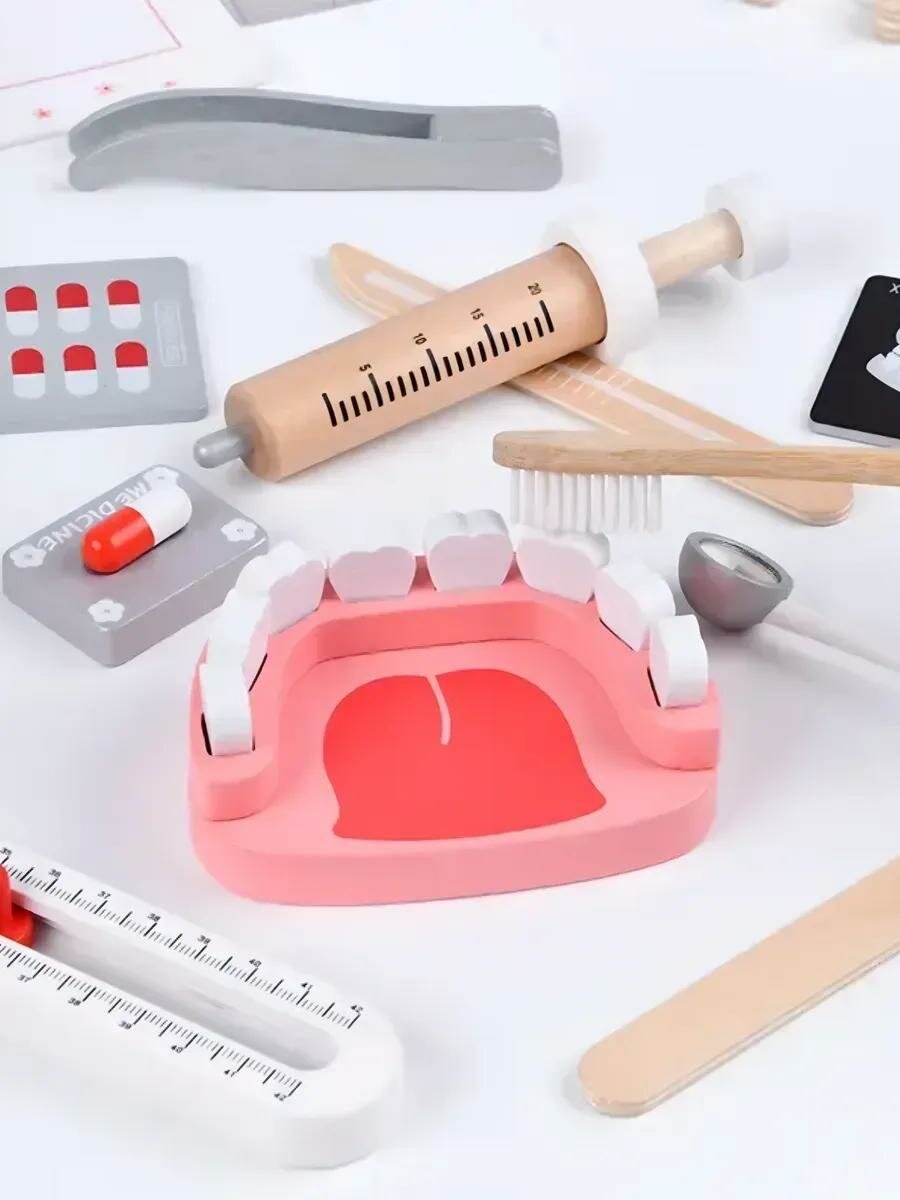 Набор развивающих игрушек "Доктор", дерево, натуральные оттенки, для детей 3-5 лет — фото 1