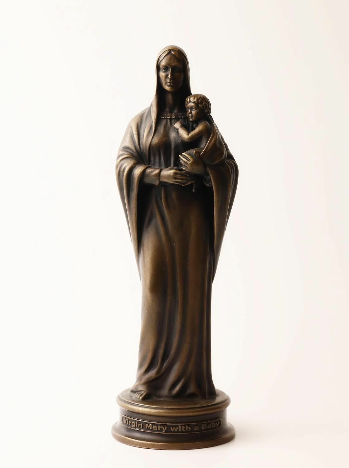 Статуэтка Дева Мария с младенцем, 19см, бронза литье, вес 2,5кг — фото 1
