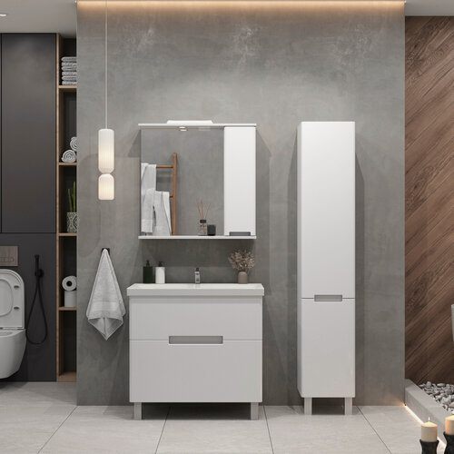 Изображение товара Тумба напольная SanStar Ориана 80 с раковиной Moduo 80 (комплект) для ванной комнаты, белая
