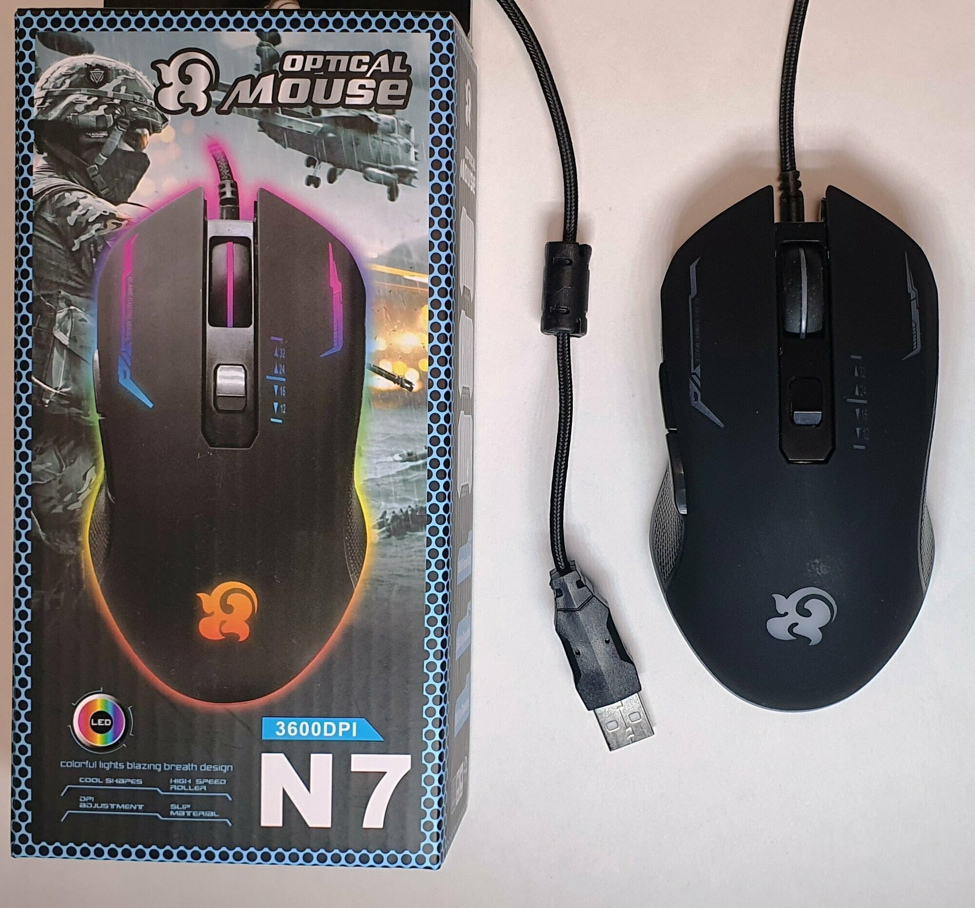 Мышка игровая, проводная, с RGB-подсветкой и оптическим сенсором N7
