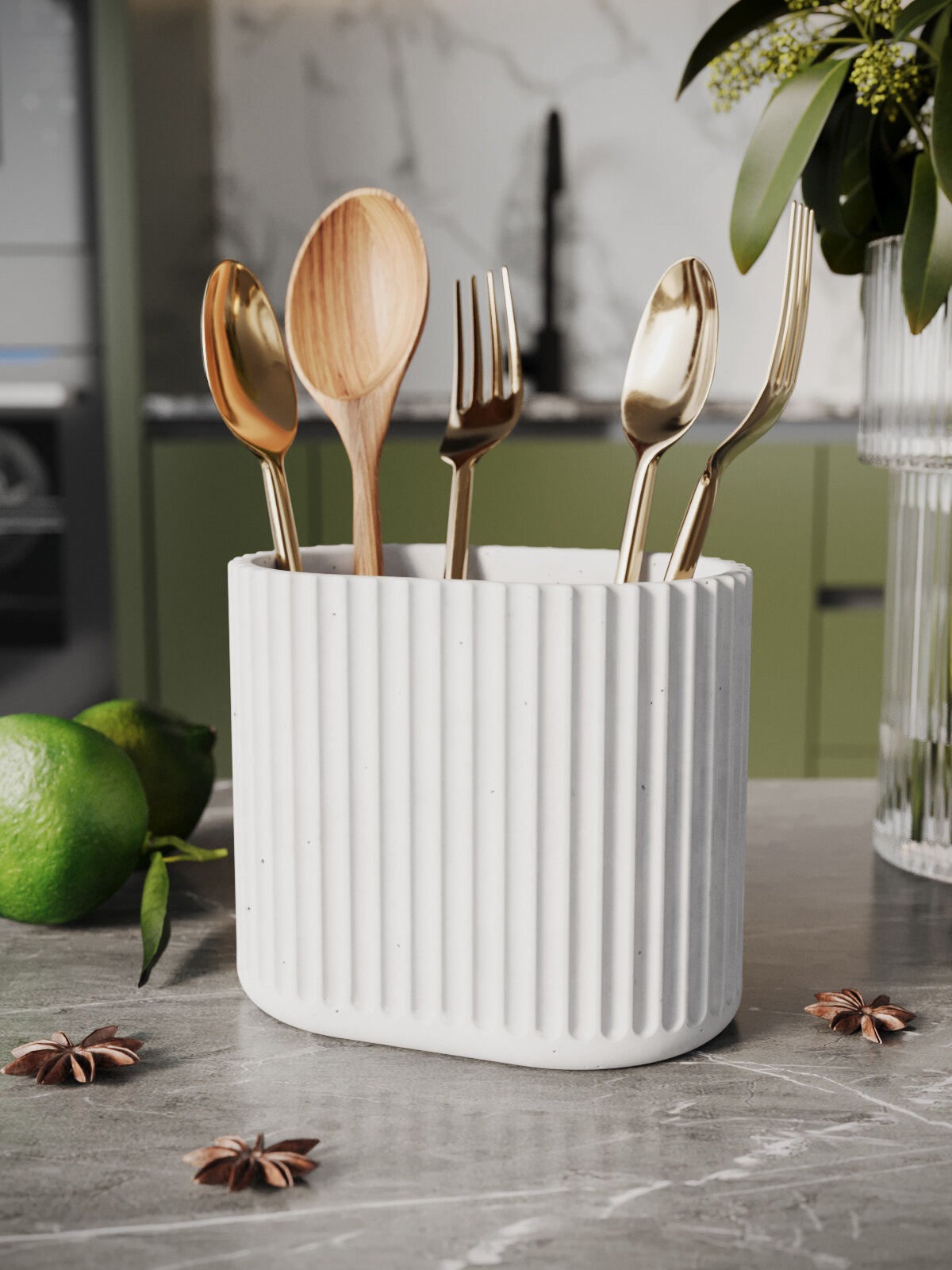 Кухонный стакан Chloe Duo подставка для столовых приборов 10х13х8.5 см бетон белый матовый