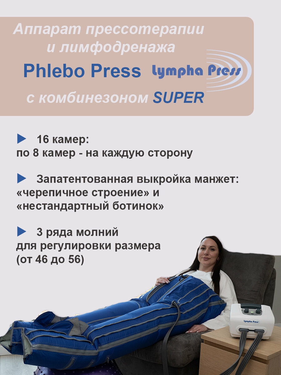 Профессиональный аппарат прессотерапии и лимфодренажа Phlebo Press в компл. с комбинезоном SUPER (Израиль)
