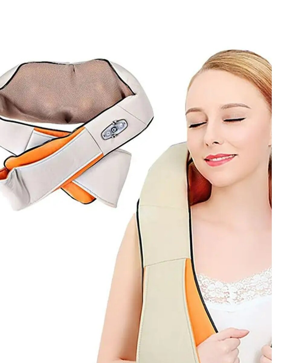 Роликовый массажер подушка для шеи спины и плеч с прогревом Massager of Neck Kneading