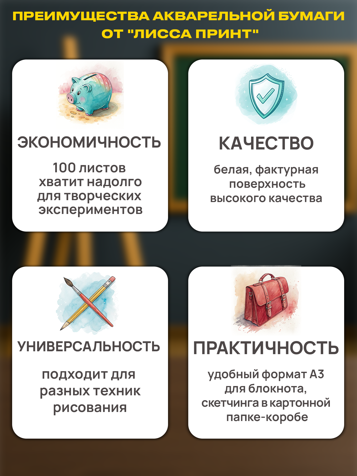 Бумага для акварели А3, для рисования и творчества 100 листов — фото 1