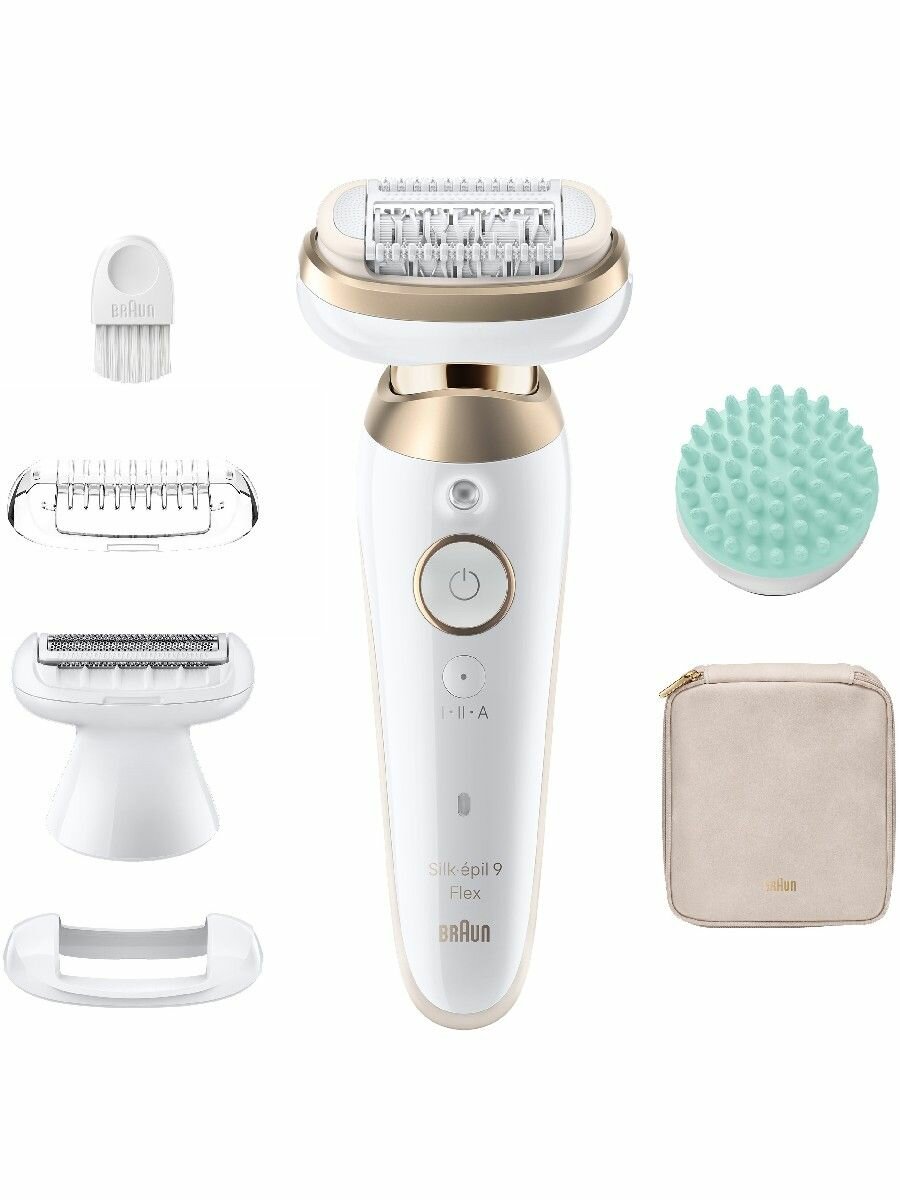 Эпилятор Braun Silk-epil 9 Flex 9-071 Gold 2 скорости 40 пинцетов подсветка массажная насадка
