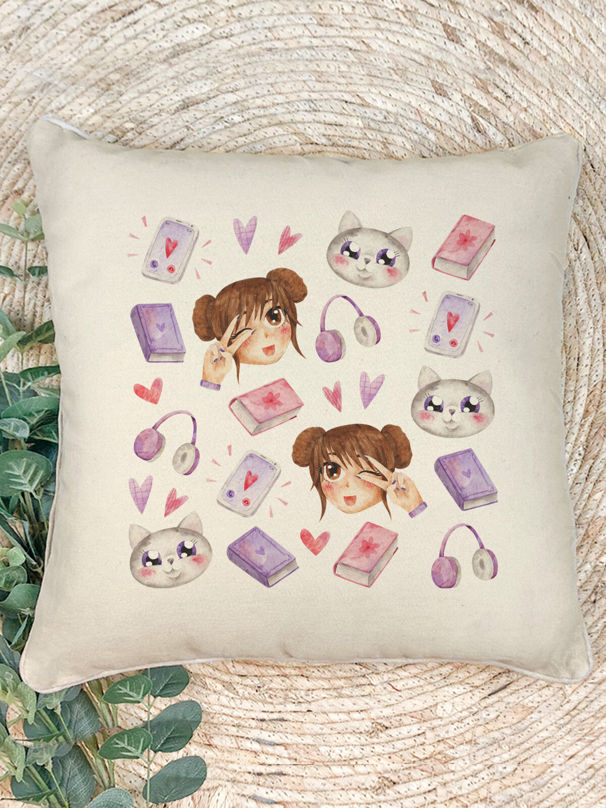 Наволочка для декоративной подушки Gerasim "Kawai ", 41х41 см, эко-ткань хлопок/полиэфир, Аниме