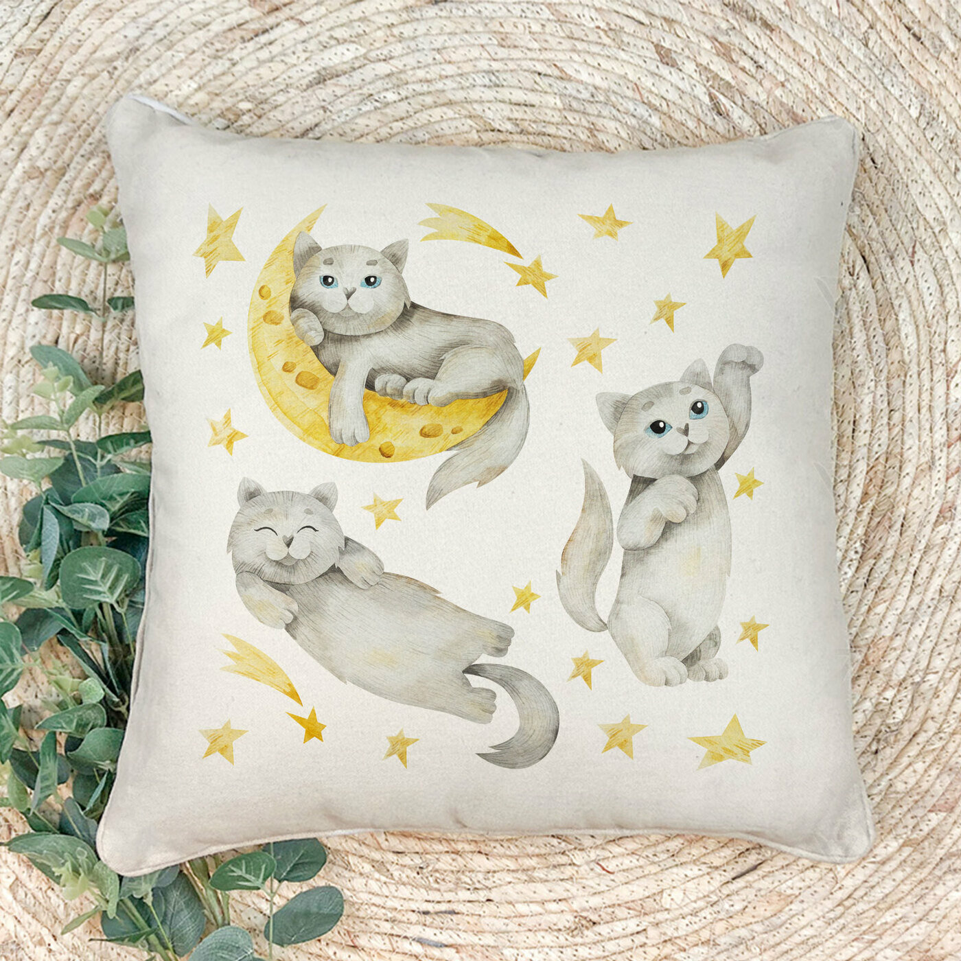 Наволочка для декоративной подушки Gerasim "Лунный кот", 41х41 см, эко-ткань хлопок/полиэфир