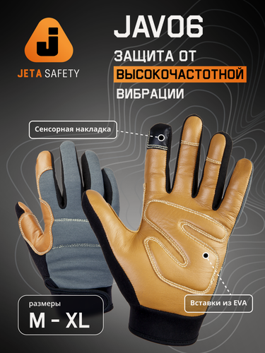 Изображение товара Антивибрационные защитные перчатки JAV06 (M) Omega, с материалом EVA, прошитые кевларовой нитью