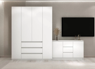 Комплект DIVANO Акация, шкаф + комод для гостиной, белый, ЛДСП