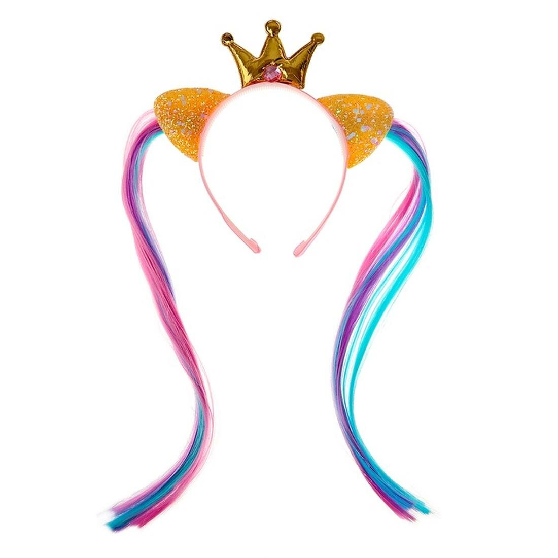 Ободок Сима-ленд «Корона», с ушками и прядями, универсальный, разноцветный