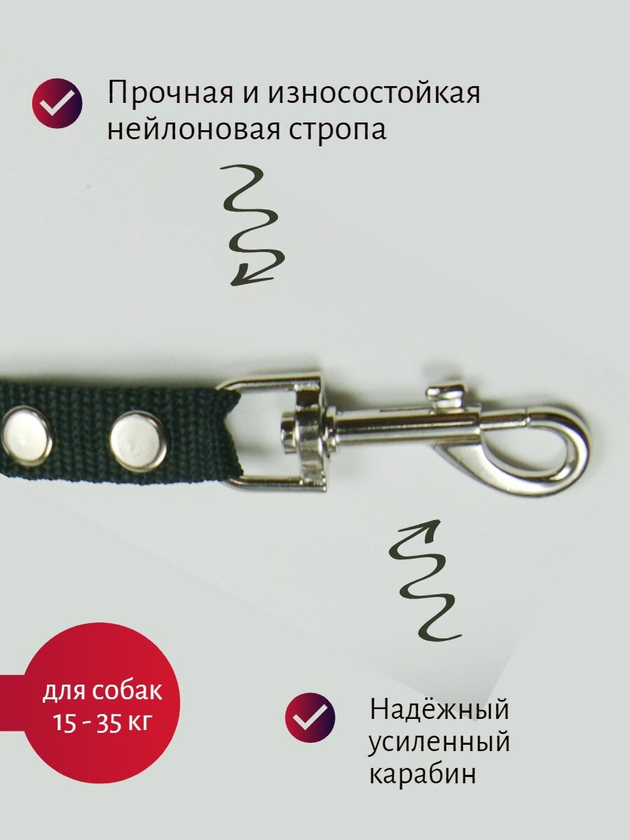 Поводок Хвостатыч для собак с карабином нейлон 5 м х 20 мм (черный) — фото 1
