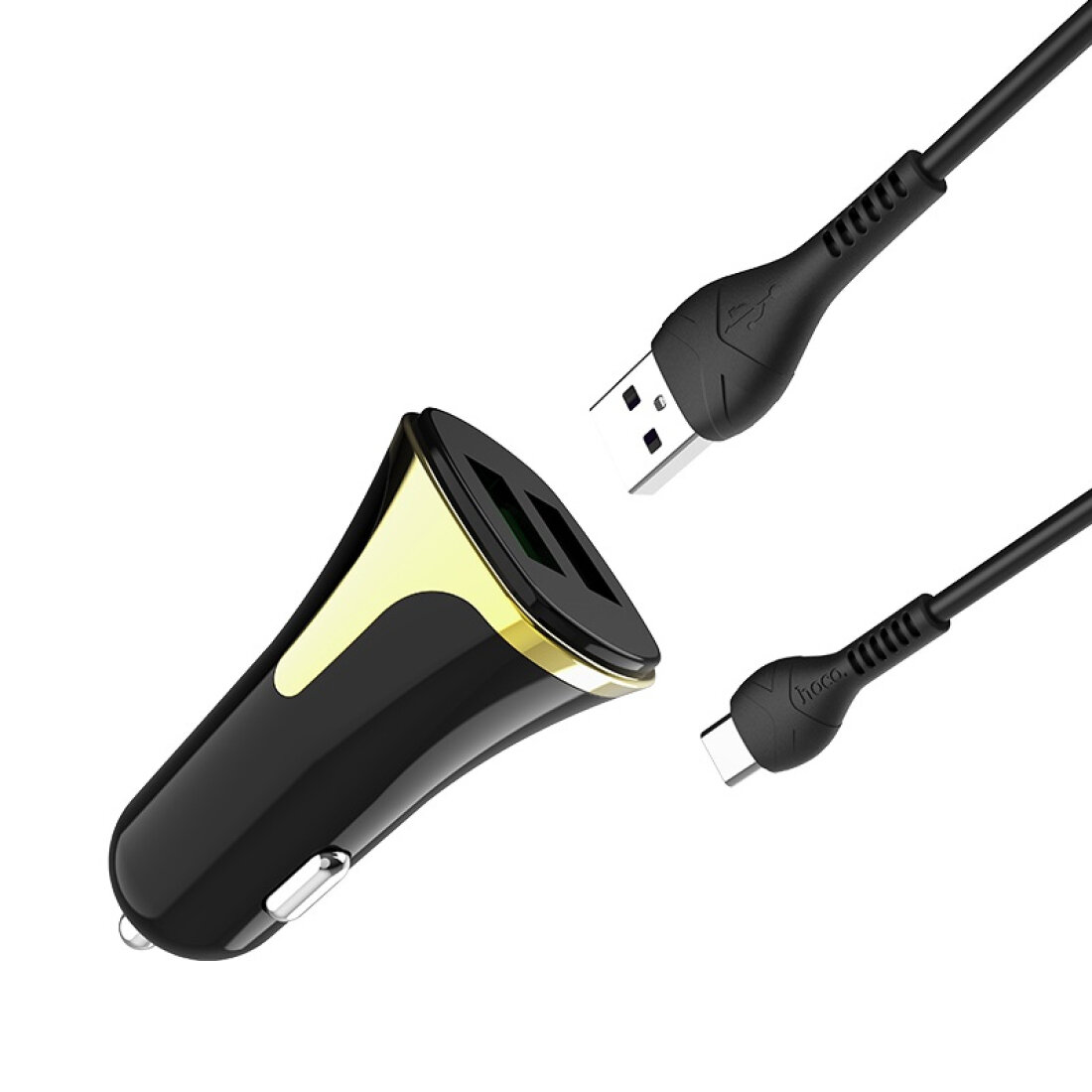 Автомобильное зарядное устройство, 2 USB 3.4A 18W QC3.0 (Z31), usb cable Type-C, HOCO, черный — фото 1
