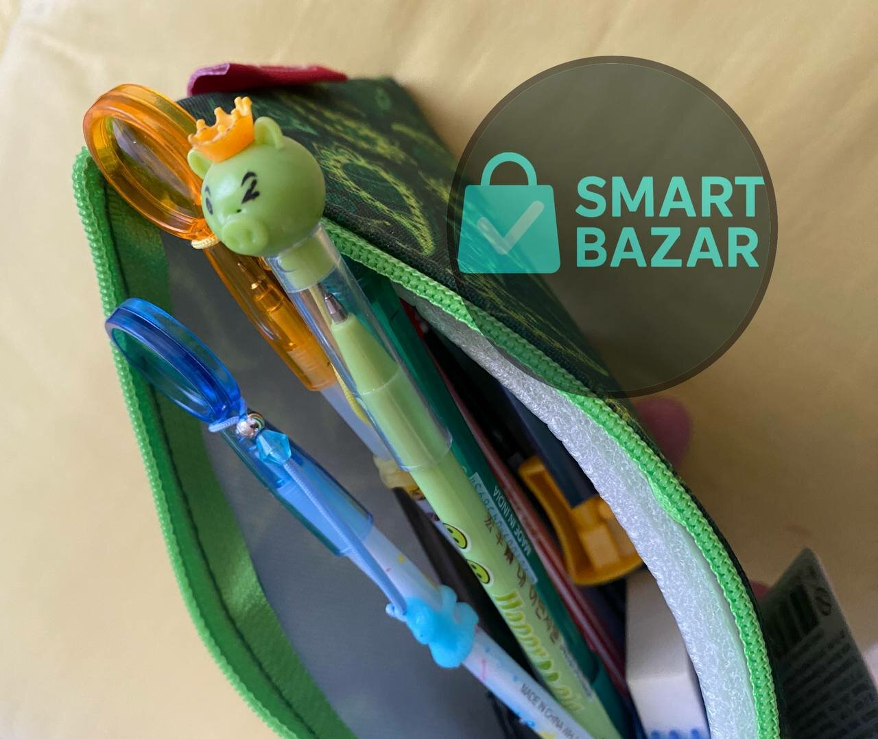 Пенал Tropical Royal Pink, текстиль, молния, с принтом фламинго — фото 1