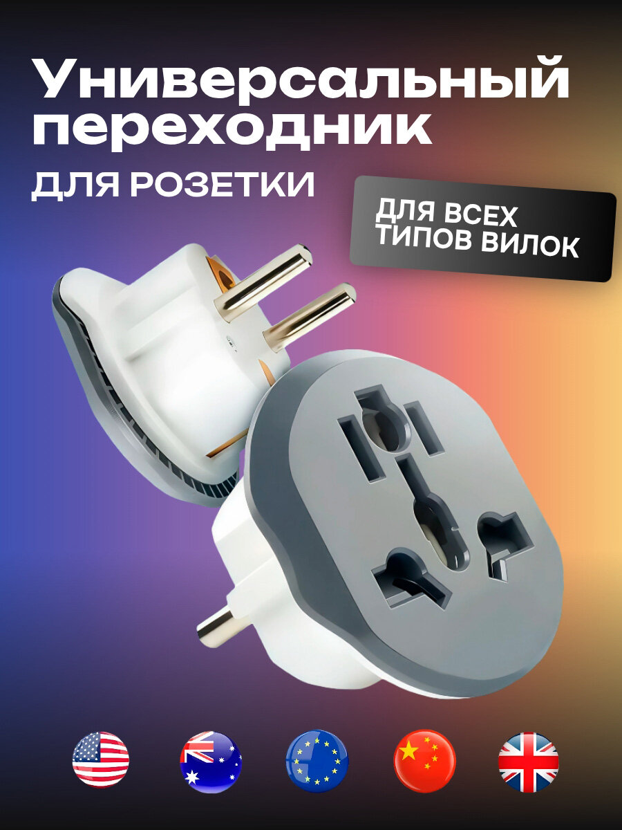 Универсальный переходник для китайской розетки Merkan 16А серый 1 шт