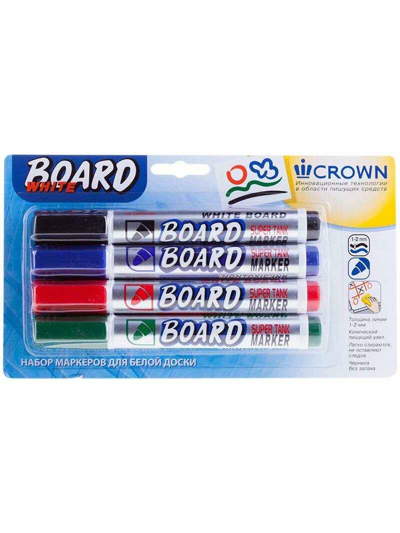Набор маркеров Crown Multi Board CBM-1000-B/чсзк для белых досок пулевидный наконечник 3 мм {207913} (4 шт/упак)