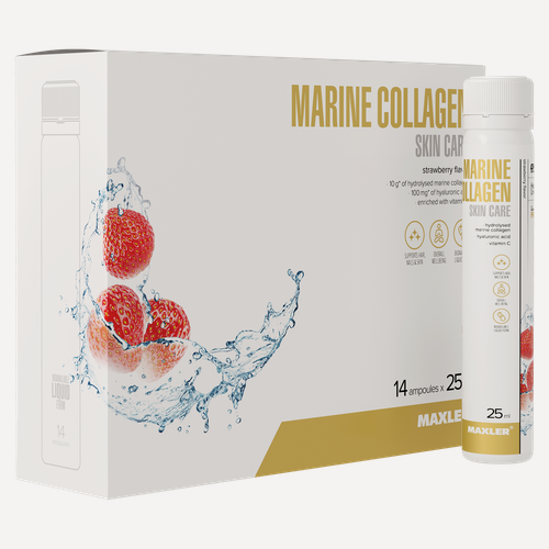Изображение товара Морской коллаген с гиалуроновой кислотой и витамином С жидкий Maxler, 14 х 25 мл - Клубника