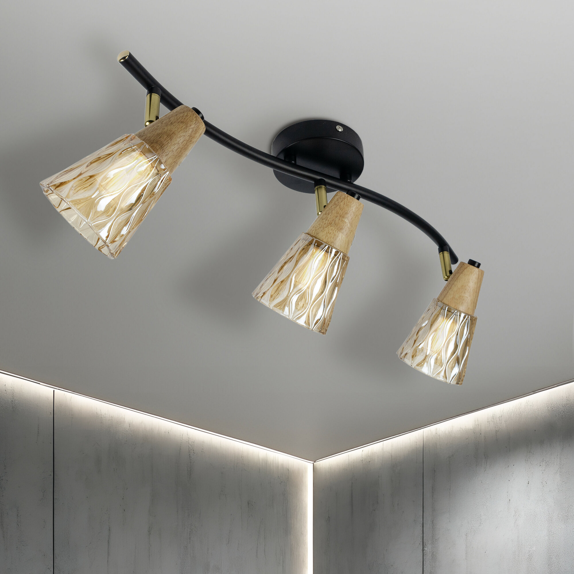 Спот Brilliant Light DA6145-3, E14, 60 Вт, черный, деревянный