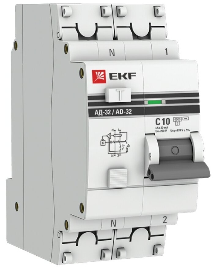Автомат дифференциальный EKF PROxima АД-32 10А 30 мА 2P тип АС (DA32-10-30-pro)