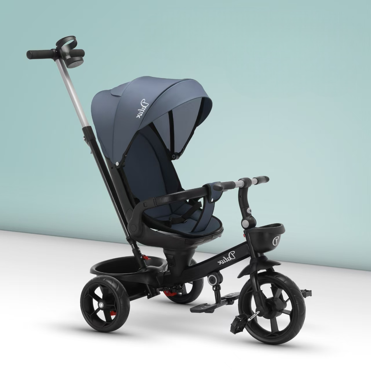 Детский трёхколёсный велосипед BREND LUXMOM DALUX ORIGINAL 3000, с родительской ручкой, до 4х лет, серый