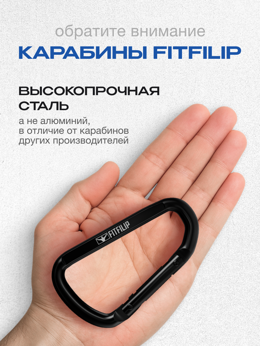 Карабин FITFILIP D-образный, зубчатый замок, сталь, черный, 10х58х130 мм — фото 1