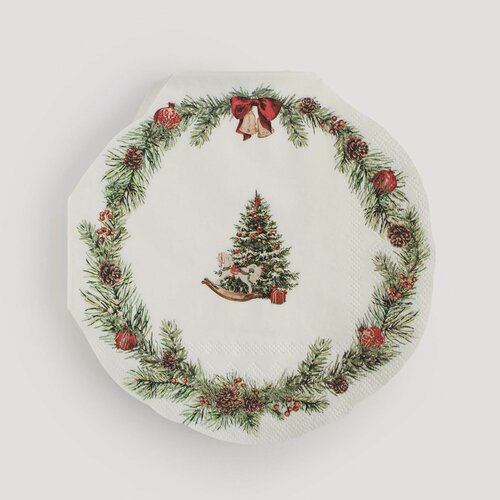 Изображение товара Салфетки бумажные, 30х29 см, 20 шт, фигурные, белые, Венок с бантами, Christmas miracle classic, Kuchenland